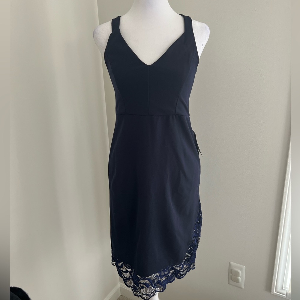 NWT Velvet Torch Navy Lace Trim Dress Size: Medium